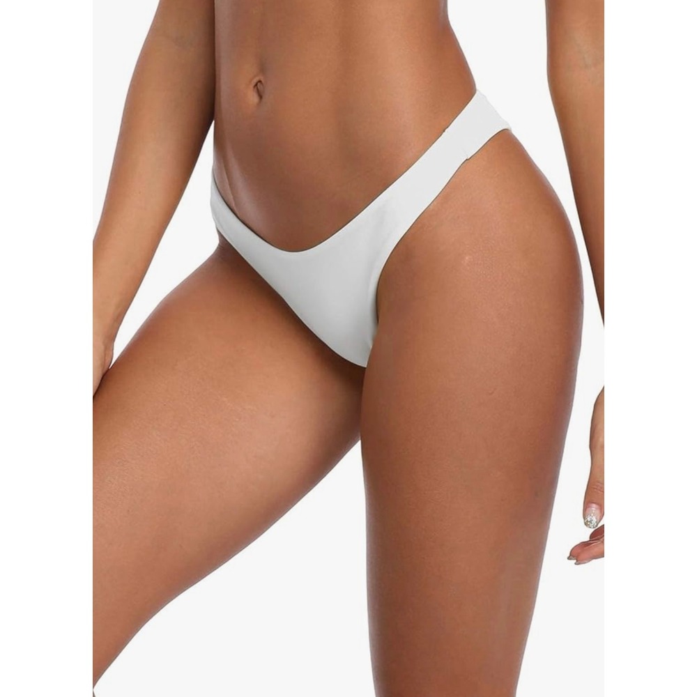 NEW Relleciga White Cheeky Brazilian Bikini Bottoms Swimsuit Size Medium